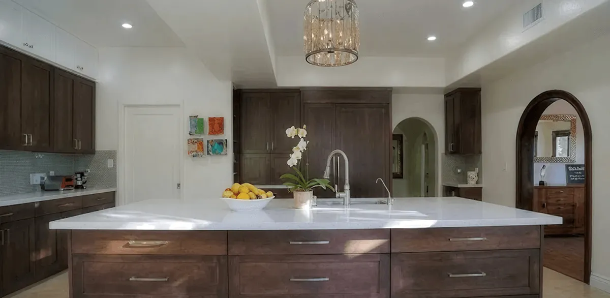 Cabinet refacing project with updated kitchen cabinets and island in Bellevue, WA